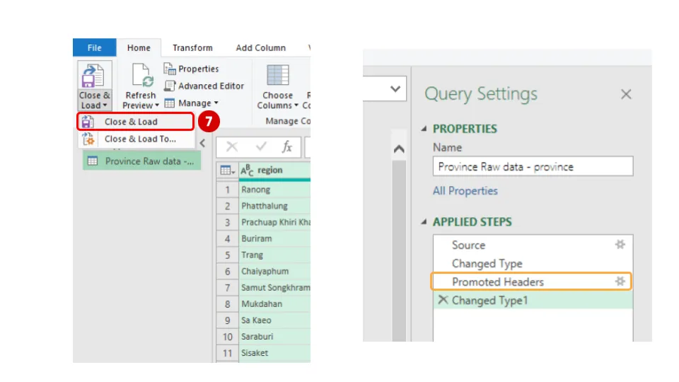 เมื่อเสร็จเรียบร้อยแล้วก็มี Applied Steps อัพเดท กด Close & Load