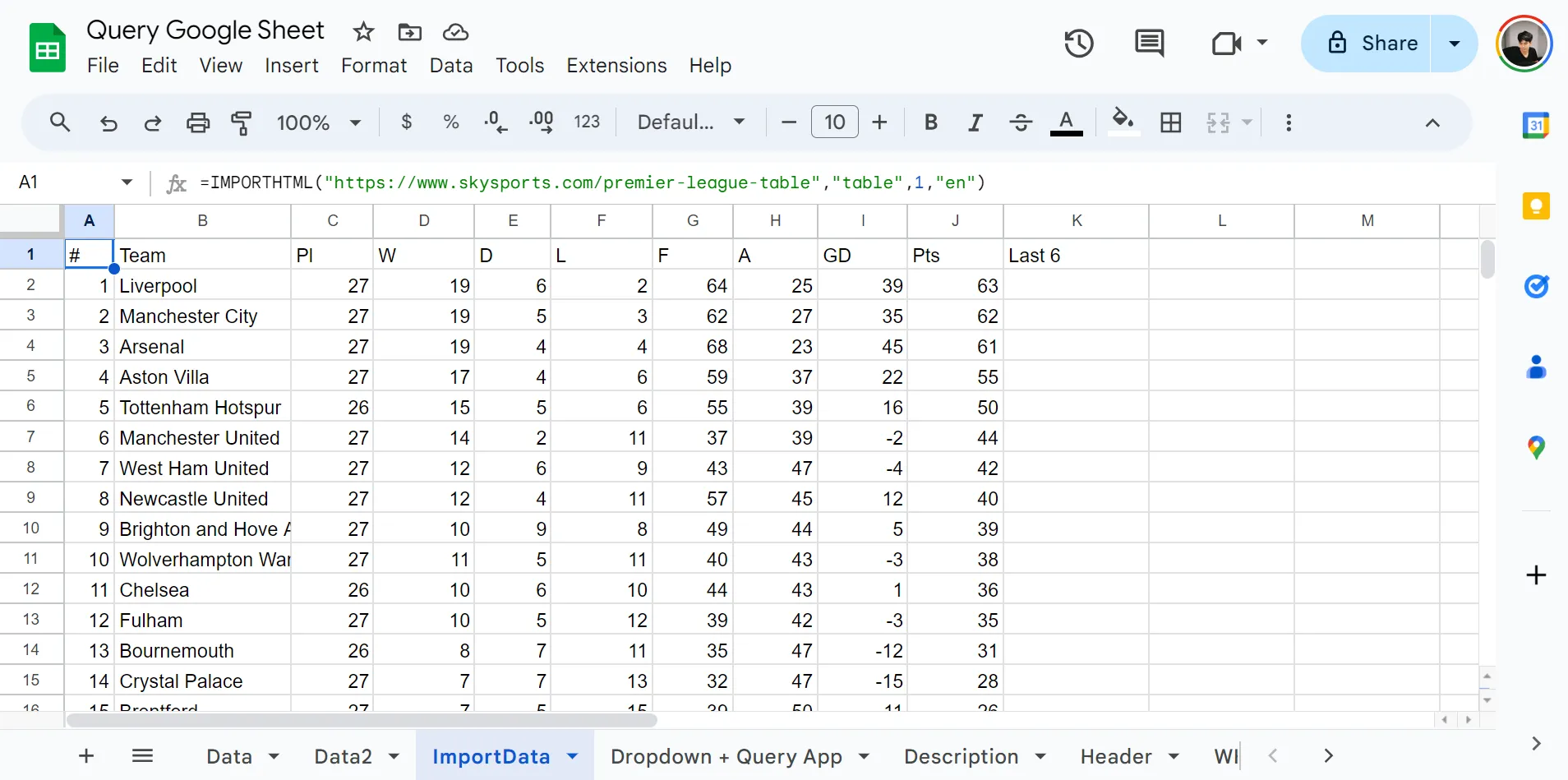 ดึงข้อมูลด้วย Importhtml